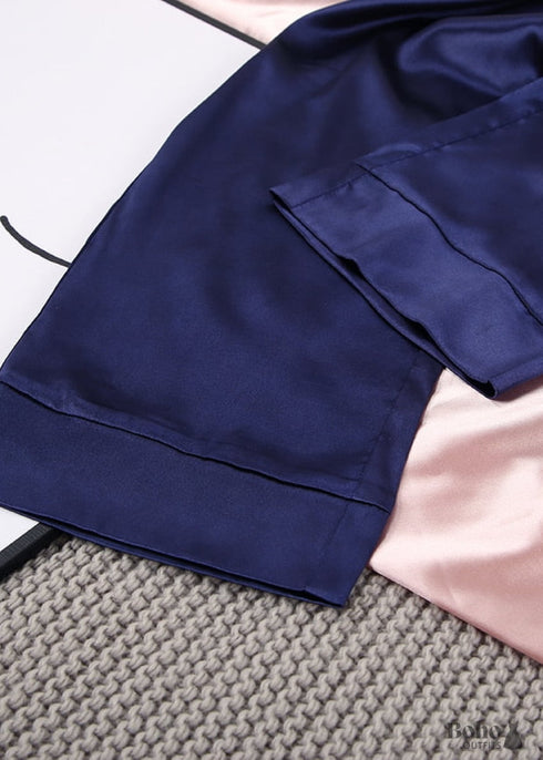 Pijama bohemio, conjunto de pijama de satén Corinne en azul marino